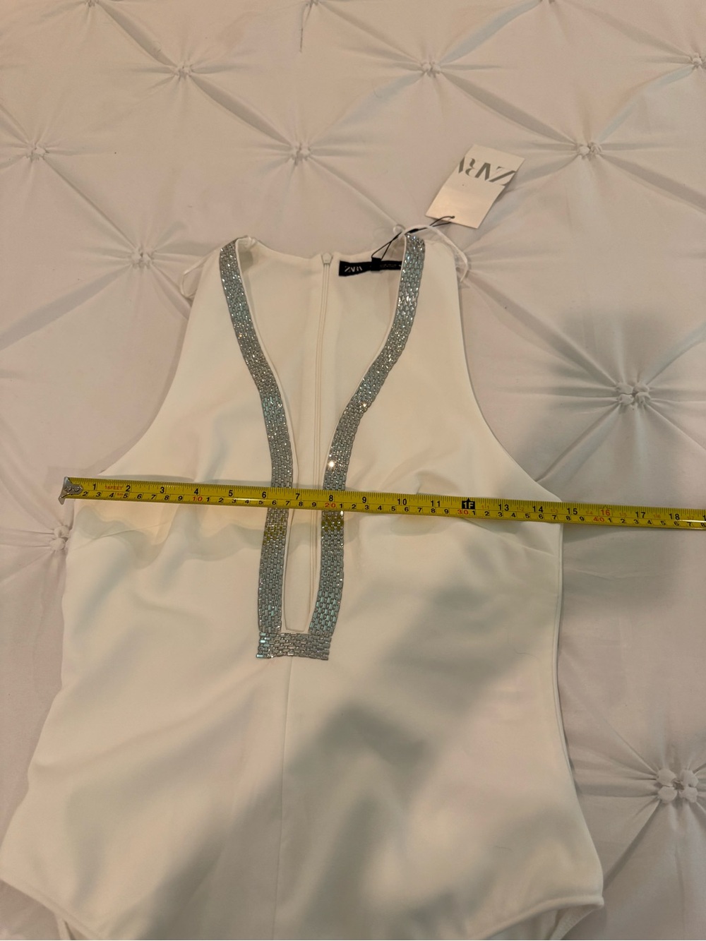 Zara White Rhinestone Embellished Bodysuit NWT Size M - Picture 6 of 10